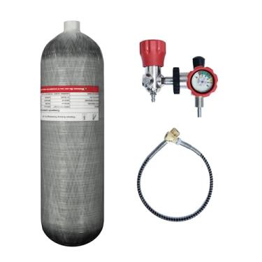 Imagem de TUXING Tanque de ar de fibra de carbono 4500psi, tanque de ar de fibra de carbono de 4,7 L com válvula reguladora de enchimento Pcp para tanque de mergulho de rifle de ar Pcp (garrafa vazia), M18 x