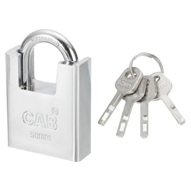 Imagem de PATIKIL Cadeado de alta segurança, cadeado com chave de viga envolto de aço de 4 cm, trava resistente com 4 chaves para armazenamento de armário de cerca, ferrolho para uso externo, prata