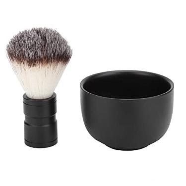 Imagem de Tigela de sabão de barbear e conjunto de pincéis, ferramenta de cuidos com a barba de aço inoxidável com cabelos macios para o kit masculino de preparação 4.7x3.5x3.1inch