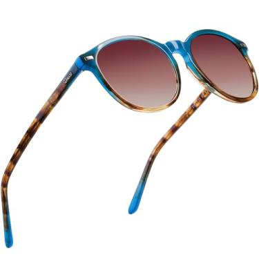 Imagem de Óculos de sol feminino clássico com proteção UV400 polarizado e redondo DUCO DC1230, Blue Tortoise, common