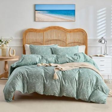 Imagem de AMZTOP Jogo de cama king size, 3 peças, floral, rústico, vintage, para todas as estações, pré-lavado, leve, respirável, quente, fofo, 1 edredom e 2 fronhas