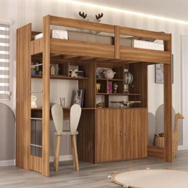 Imagem de Cama Alta Infantil Juvenil 2 Portas com Escrivaninha Multifuncional Zw
