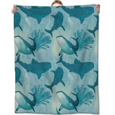 Imagem de Zeleda Cobertor de baleia oceânica, coral de tubarão azul e cobertores de onda, presentes para adultos e crianças, cabana de casa para animais de estimação, piquenique e decoração de viagem, manta de