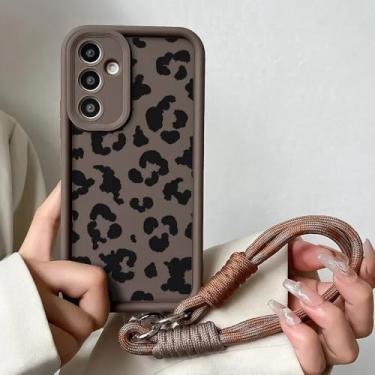 Imagem de Capa com corrente de pulso de leopardo para Samsung S25 Plus Ultra S24 FE A16 A06 A26 36 A56 M13 M35 M55 M32 Capa de celular com alça de gato, J15, café, aço inoxidável, para A06