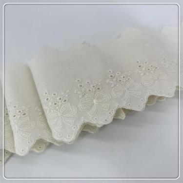 Imagem de Acabamento de renda de algodão de 7 cm, tecido de ilhós bordado floral para costurar vestidos, artesanato, fantasias, sofás, cortinas, roupas de bonecas/animais de estimação (bege)