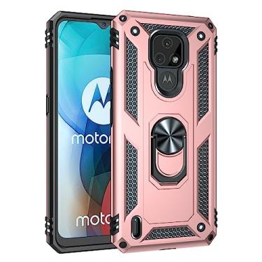 Imagem de SORAKA Capa para Motorola Moto E7 com suporte de anel, capa protetora para Motorola Moto E7, capa traseira de policarbonato rígido com placa de metal para suporte magnético de telefone e carro, ouro