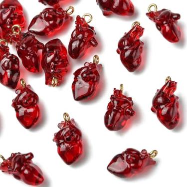 Imagem de UR URLIFEHALL 20 peças de pingentes de resina de coração anatômico vermelho escuro gótico punk gótico para colar faça você mesmo, pulseira, brincos, fabricação de joias