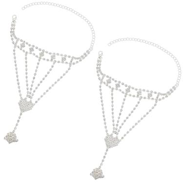 Imagem de CREATCABIN 2 peças de anel de pulseira de prata corrente integrada coração brilhante sem dedos luvas de strass corrente ajustável para noivas acessórios de joias para mulheres para festa de formatura