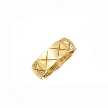 Imagem de Shapes Studio Anéis banhados a ouro 18 k para mulheres, anel largo banhado a ouro, anéis de empilhamento, aliança de casamento estilo minimalista, US 7, banhado a ouro, Titânio