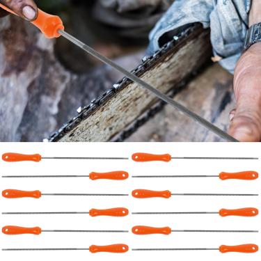 Imagem de 6/12 peças de lixa de afiação de motosserra de 5/81.3 cm, arquivos de afiação de corrente de motosserra redonda Arquivo de afiação de motosserra de aço Arquivo afiador de motosserra com cabo de