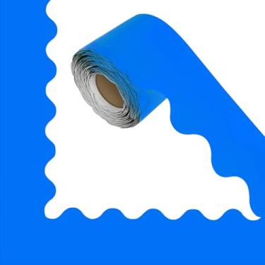 Imagem de Bordas de quadro de avisos, decoração de sala de aula, adequado para quadros de pôster, quadro branco, decoração de parede, festa, decoração com painéis de borda de sala de aula (azul)