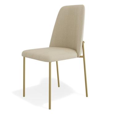 Imagem de Cadeira Sala de Jantar Lior com Encosto Estofado Base Dourada Linho Bege - Desk Design