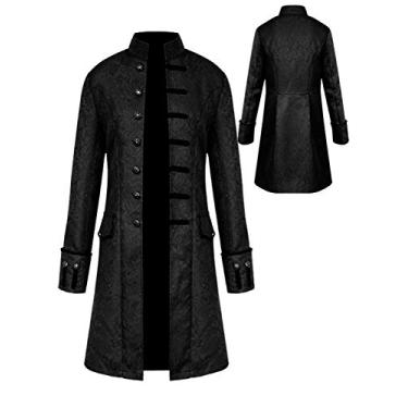 Imagem de WISHU Mens Vintage Tailcoat Jacket Goth Long Steampunk Formal Gothic Victorian Frock Coat Costume for Halloween (Black, L)
