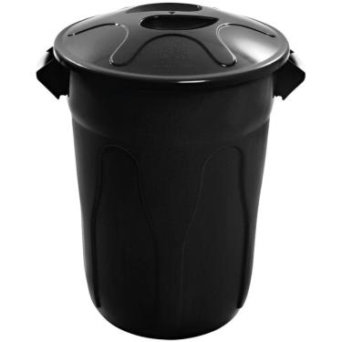 Imagem de Cesto Plástico 66cm Com Tampa Preto De 100 Litros 00363-e100 - Cr100p - Jsn