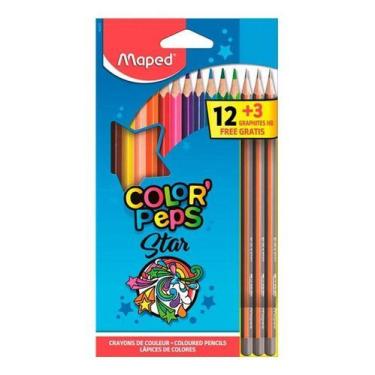 Imagem de Lápis De Cor ColorPeps Star 12 Cores Mais 3 Lápis Grafite  Maped - Oba