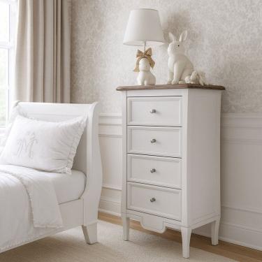 Imagem de Comoda 4 Gavetas Estreita Linha Amsterda Branco /Amêndoa