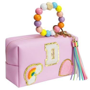 Imagem de Bolsa de maquiagem Elilier Preppy Patch Pink com menina inicial de 9 a