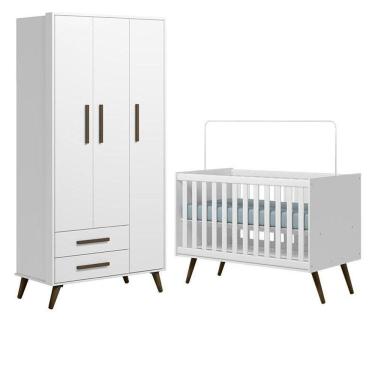 Imagem de Berço Americano 3820 E Guarda Roupa 3830 Q Encanto Retrô Branco Acetinado - Qmovi