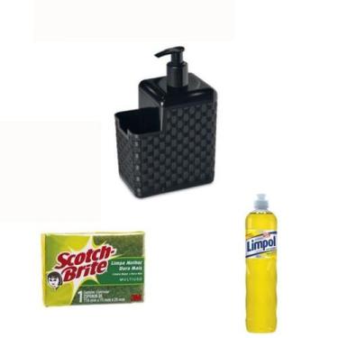 Imagem de Kit Porta Detergente e Esponja + Detergente Limpol e Esponja Multiuso 