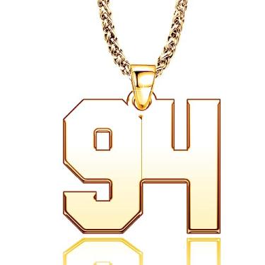 Imagem de LuxglitterLin Colar masculino banhado a ouro 18K número 94 com pingente de aço inoxidável, corrente cubana de 58 cm, Metal, Cristal sintético