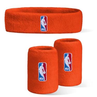 Imagem de For Bare Feet Faixa de cabeça e pulseira NBA Classic LOGOMAN pacote com 3 laranja OSFM