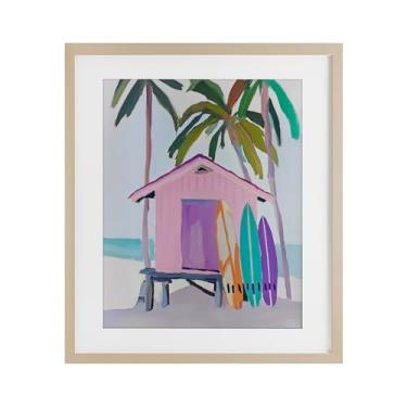 Imagem de Stupell Industries Cabana de praia rosa e quadros brilhantes Impressão emoldurada de bétula sob vidro, design por Sisi e Seb, 21 x 17