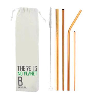 Imagem de Kit 6 em 1-4 Canudos de Inox + Escova + Ecobag (Shake 8mm) Dourado - Planet B