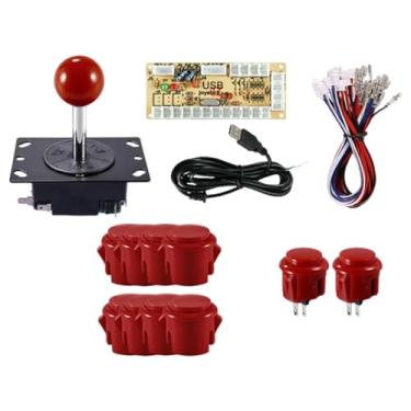 Imagem de Kokiya Kit de peças para jogos de arcade de joystick faça você mesmo de alto desempenho, com botões de encaixe, placa codificadora USB, Vermelho
