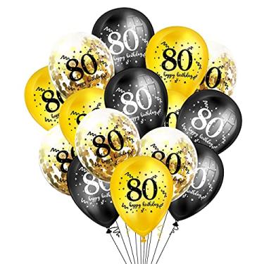 Imagem de Balões de festa de aniversário de 80 anos, 30 cm, 80 anos, decorações de festa em ouro preto para festas de aniversário com tema de aniversário de 80 anos (balões de 80 anos)