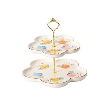 Imagem de Suporte de bolo, exibição de placa de bolo, giratório, suporte de frutas para bolo, mesa de sobremesa de cerâmica com alça de metal para exibição de mesa de sobremesa (rosa) (branco)