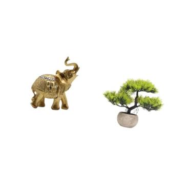 Imagem de Fenteer Elefante Bonsai Resina Arte Escultura Estatueta Decorativa Planta Artificial Ornamento para Prateleira Quarto Mesa Centro de Mesa Decoração para Casa