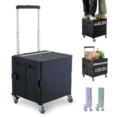 Imagem de SUBICOO Carrinho utilitário dobrável, portátil, carrinho de mão, carrinho de compras, caixa de ferramentas dobrável, com tampa, rodas giratórias, para compras, escritório, professor, acampamento