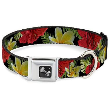 Imagem de Coleira para cachorro fivela de cinto de segurança tropical colagem floral preto vermelho laranja 38 a 66 polegadas de largura 2,5 polegadas (DC-W32089-L)