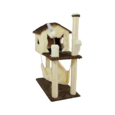 Imagem de Playground para Gatos com Arranhador e Prateleira - 6 Tubos Interativos e Rede de Descanso em Sisal Natural (CREME)