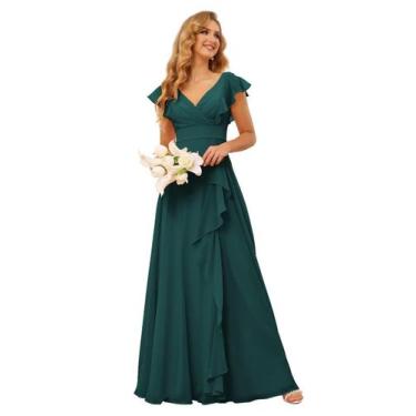 Imagem de Vestido de dama de honra TIRAS Ruffle Peacock Chiffon Wedding Guest