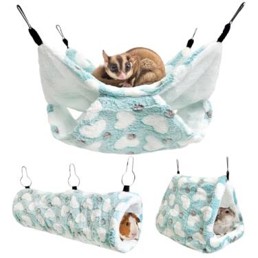 Imagem de PINVNBY Conjunto de 3 peças de rede para furões e ratos, cama de esconderijo de porquinho-da-índia, pequenos animais, túnel de brinquedo, gaiola de furão, acessórios para hamster, esquilo, planador de
