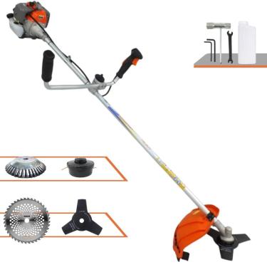 Imagem de Roçadeira Aparador de Grama À Gasolina Vulcan VR330P 33cc 1,2HP 10.000rpm Com Carretel e Faca 3 Pontas + Faca 40 Dentes Vídea + Escova Circular de Aço