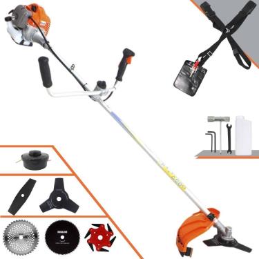 Imagem de Roçadeira Máquina de Corta Grama Vulcan VR430P À Gasolina 43cc 1,7HP Com Carretel Nylon + Facas 2 Pontas + 3 Pontas + 6 Pontas + 40 Dentes + 80 Dentes