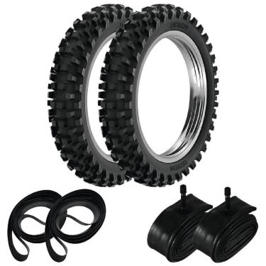 Imagem de Kit Pneu Crf 230 Ttr 230 100/100-18 + 80/100-21 Rw33 Rinaldi + Camaras + Cintas