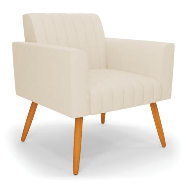 Imagem de Poltrona Viena Gomada Linho Bege A19 Pés Palito Castanho - D'Rossi