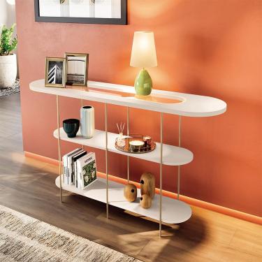 Imagem de Aparador Decorativo Sala de Estar Walker Pés em Aço Tampo Vidro Off White G26 - Gran Belo