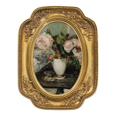 Imagem de FOLKOR Pintura de flores vintage com moldura dourada, impressões de arte de parede em tela floral para decoração de parede de galeria, prateleira de mesa, buquê retrô, arte de natureza morta para sala
