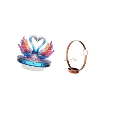 Imagem de Fenteer Escultura de Cisne em Acrílico, Peça Central de Mesa E Suporte de Garrafa de Vinho em Ferro, para Estante Elegante, Escritório E Decoração de Casa