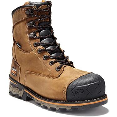 Imagem de Bota de trabalho industrial masculina Timberland PRO 20 cm Boondock com bico composto à prova d'água, Brown Oiled Distressed Leather, 12