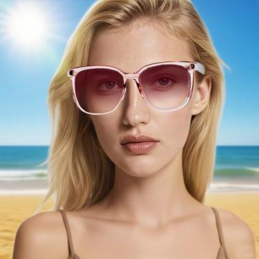 Imagem de Óculos de sol femininos modernos — Óculos de sol modernos com armação grande, óculos de condução para viagens e roupas diárias, Armação rosa/lentes rosa gradiente