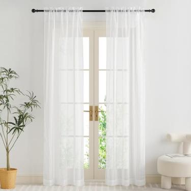 Imagem de Cortinas transparentes de 213 cm de comprimento, conjunto de 2 painéis, cortinas transparentes de voile para sala de estar, quarto, janela com filtro de luz, 2 peças, cada 94 cm L x 213 cm C, branco
