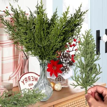 Imagem de 10/5 peças de ramos de pinheiro artificiais falsas folhas de pinheiro verde caules DIY guirlanda enfeites de árvore de Natal decoração de mesa para festa de ano novo (estilo 3,32 cm de comprimento, 5