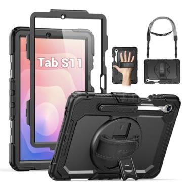 Imagem de SEYMAC Capa para Samsung Galaxy Tab S11 5G 2025 11 polegadas, capa protetora resistente à prova de choque com protetor de tela, suporte giratório de 360°, alça de mão/ombro e suporte para caneta