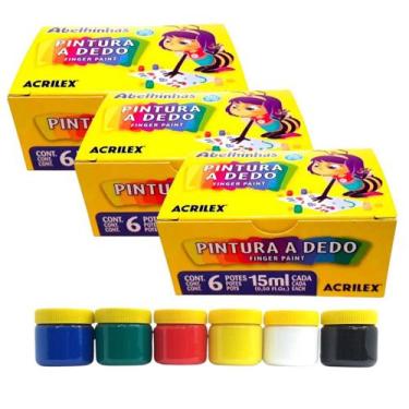 Imagem de Kit 03 Tinta Pintura a Dedo 06 Cores  30ml - Acrilex