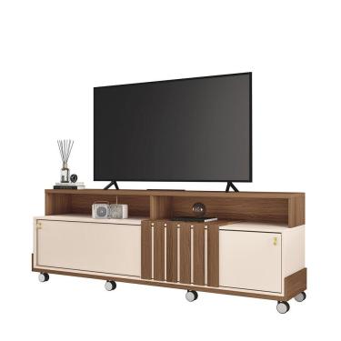 Imagem de Painel Para Tv 70? Bancada Com Rodízio Karen 1.8 Castanho-off White H01 - DRossi